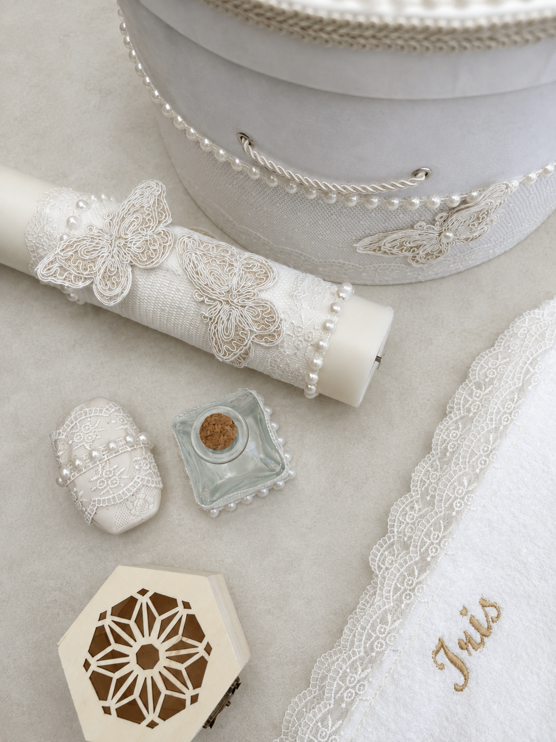 Set botez Anelisse cufăr și trusou bumbac