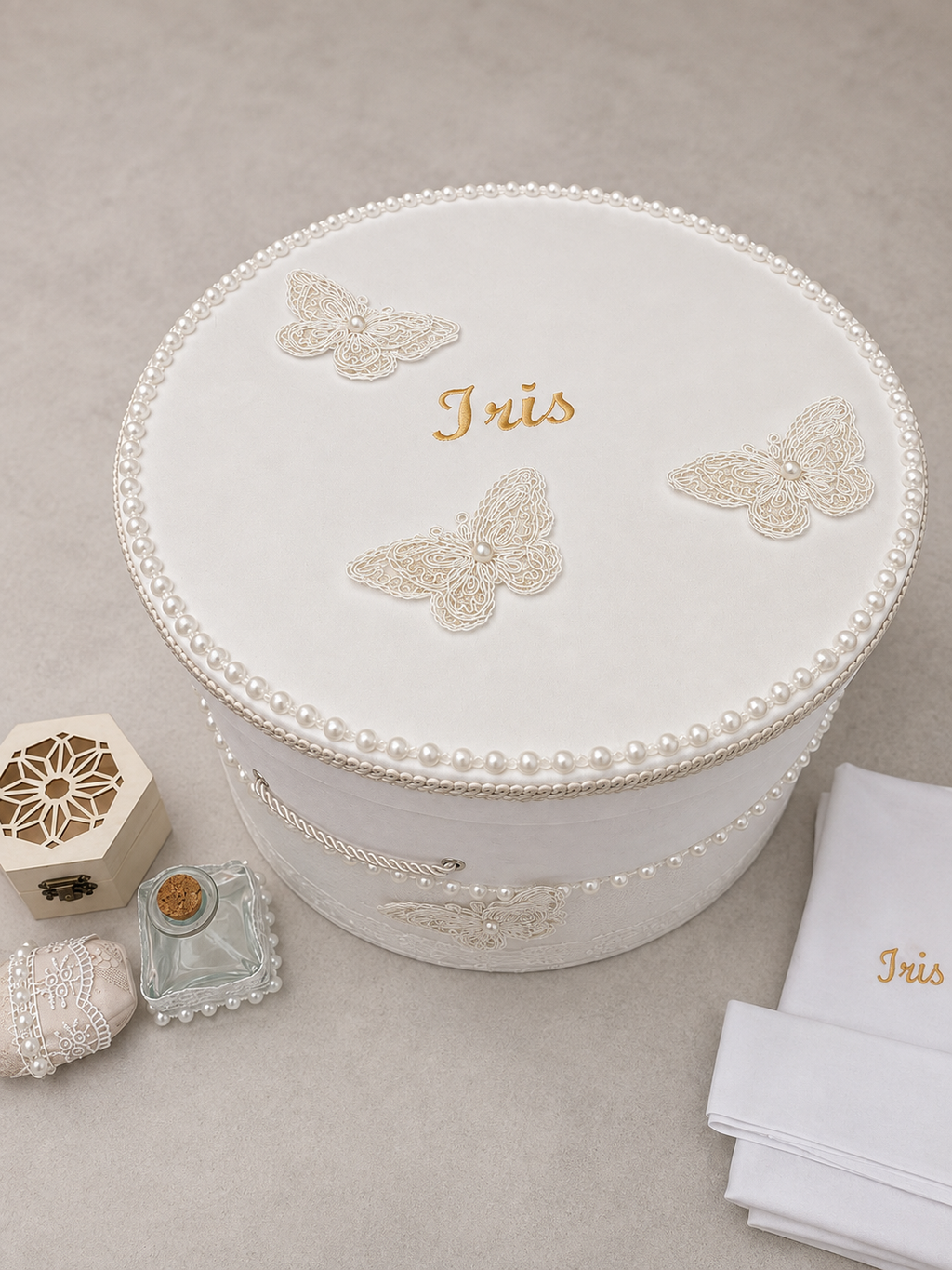 Set botez Anelisse cufăr și trusou bumbac