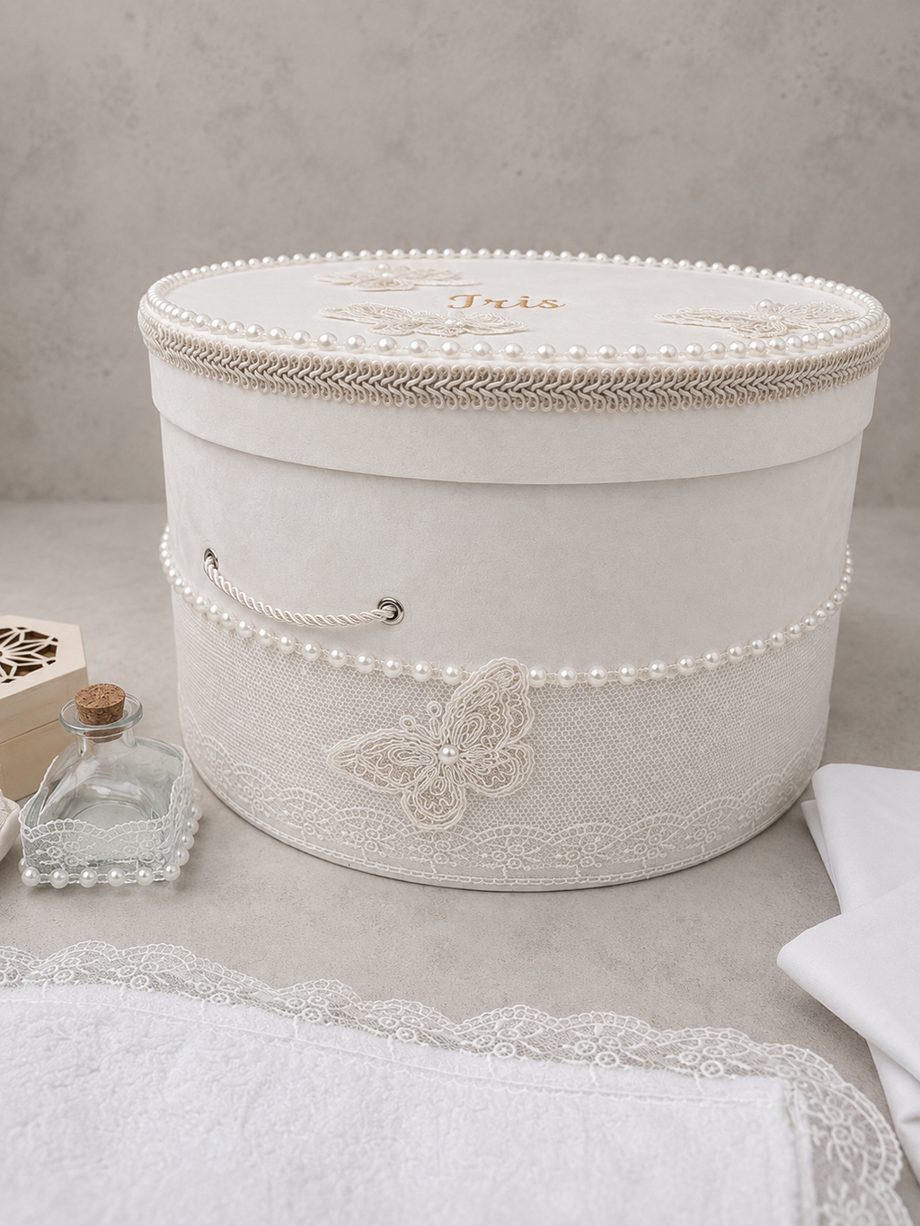 Set botez Anelisse cufăr și trusou bumbac