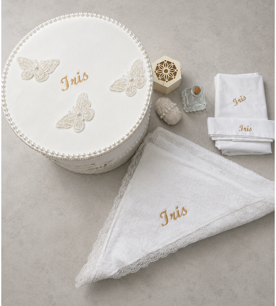 Set botez Anelisse cufăr și trusou bumbac