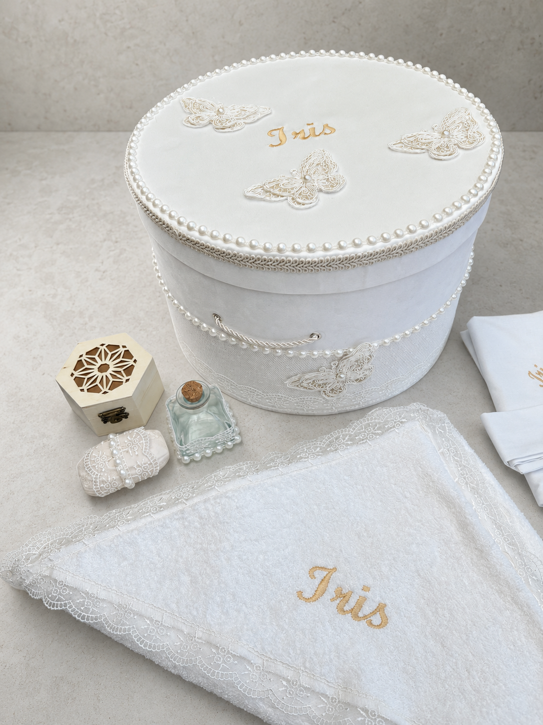 Set botez Anelisse cufăr și trusou bumbac